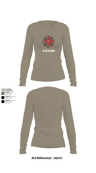 Womens Long Sleeve Vneck Shirt, Glen Burnie, Fire Department, Teamtime, Team time, sublimation, custom sports apparel, team uniforms, spirit wear, spiritwear, sports uniforms, custom shirts, team store, custom team store, fundraiser sports, apparel fundraiser