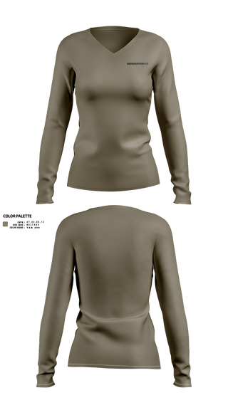 Womens Long Sleeve Vneck Shirt, Generation 13, , Teamtime, Team time, sublimation, custom sports apparel, team uniforms, spirit wear, spiritwear, sports uniforms, custom shirts, team store, custom team store, fundraiser sports, apparel fundraiser