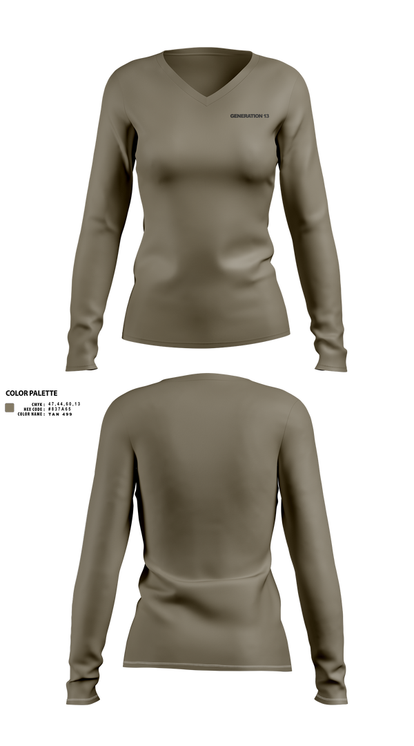 Womens Long Sleeve Vneck Shirt, Generation 13, , Teamtime, Team time, sublimation, custom sports apparel, team uniforms, spirit wear, spiritwear, sports uniforms, custom shirts, team store, custom team store, fundraiser sports, apparel fundraiser