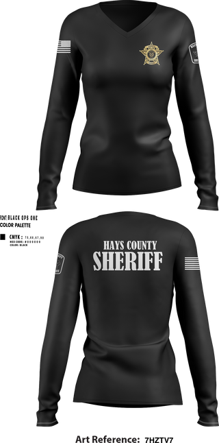 Womens Long Sleeve Vneck Shirt, Hays County Sheriff’s Office, , Teamtime, Team time, sublimation, custom sports apparel, team uniforms, spirit wear, spiritwear, sports uniforms, custom shirts, team store, custom team store, fundraiser sports, apparel fundraiser