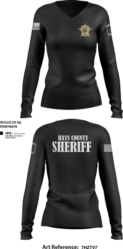 Hays County Sheriff’s Office 39669531 Women's Long Sleeve V-neck Shirt - 50