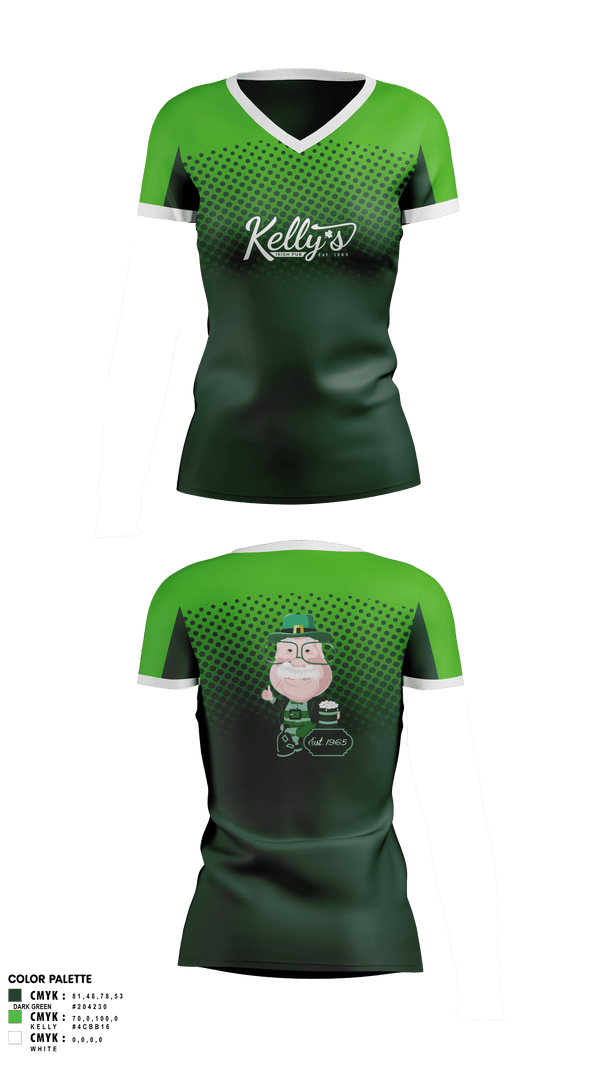 Womens Short Sleeve Vneck Shirt, Kelly’s Irish Pub, , Teamtime, Team time, sublimation, custom sports apparel, team uniforms, spirit wear, spiritwear, sports uniforms, custom shirts, team store, custom team store, fundraiser sports, apparel fundraiser