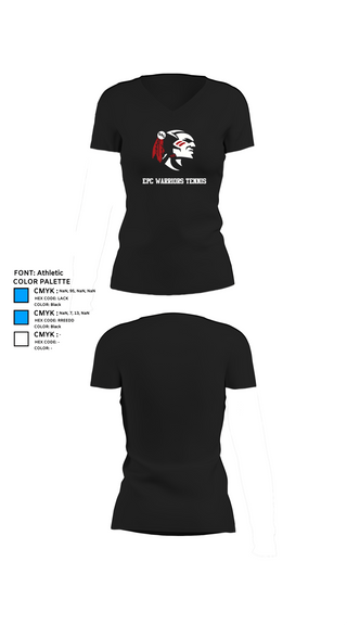 Womens Short Sleeve Vneck Shirt, EPC Warriors Tennis, Tennis, Teamtime, Team time, sublimation, custom sports apparel, team uniforms, spirit wear, spiritwear, sports uniforms, custom shirts, team store, custom team store, fundraiser sports, apparel fundraiser