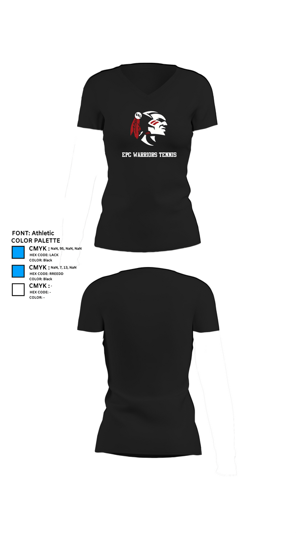 Womens Short Sleeve Vneck Shirt, EPC Warriors Tennis, Tennis, Teamtime, Team time, sublimation, custom sports apparel, team uniforms, spirit wear, spiritwear, sports uniforms, custom shirts, team store, custom team store, fundraiser sports, apparel fundraiser