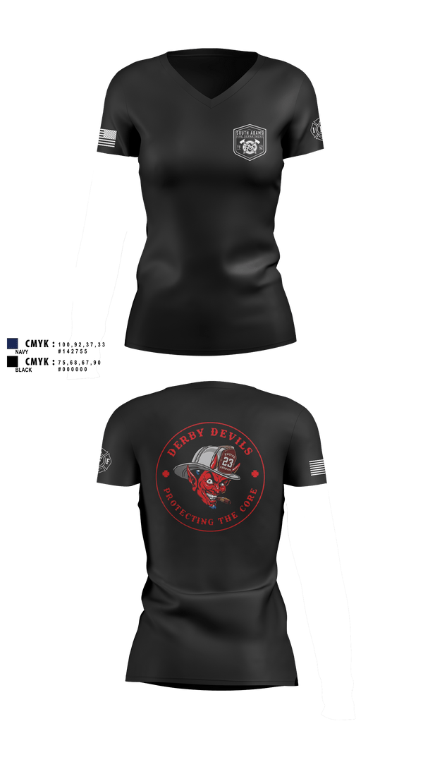 Womens Short Sleeve Vneck Shirt, South Adams County FD, Fire Department, Teamtime, Team time, sublimation, custom sports apparel, team uniforms, spirit wear, spiritwear, sports uniforms, custom shirts, team store, custom team store, fundraiser sports, apparel fundraiser