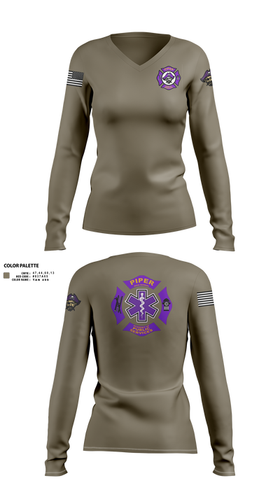 Piper High School Public Services Academy 74445509 Women's Long Sleeve V-neck Shirt - 2