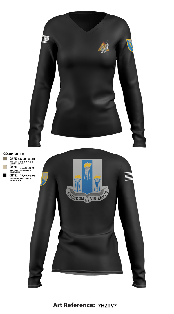 Womens Long Sleeve Vneck Shirt, Apex, 502d IEW BN, Army, Teamtime, Team time, sublimation, custom sports apparel, team uniforms, spirit wear, spiritwear, sports uniforms, custom shirts, team store, custom team store, fundraiser sports, apparel fundraiser