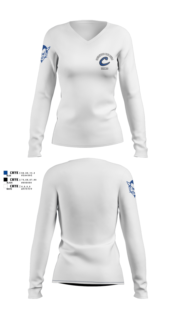 Womens Long Sleeve Vneck Shirt, Castlewood Blue Devils, Tennis, Teamtime, Team time, sublimation, custom sports apparel, team uniforms, spirit wear, spiritwear, sports uniforms, custom shirts, team store, custom team store, fundraiser sports, apparel fundraiser