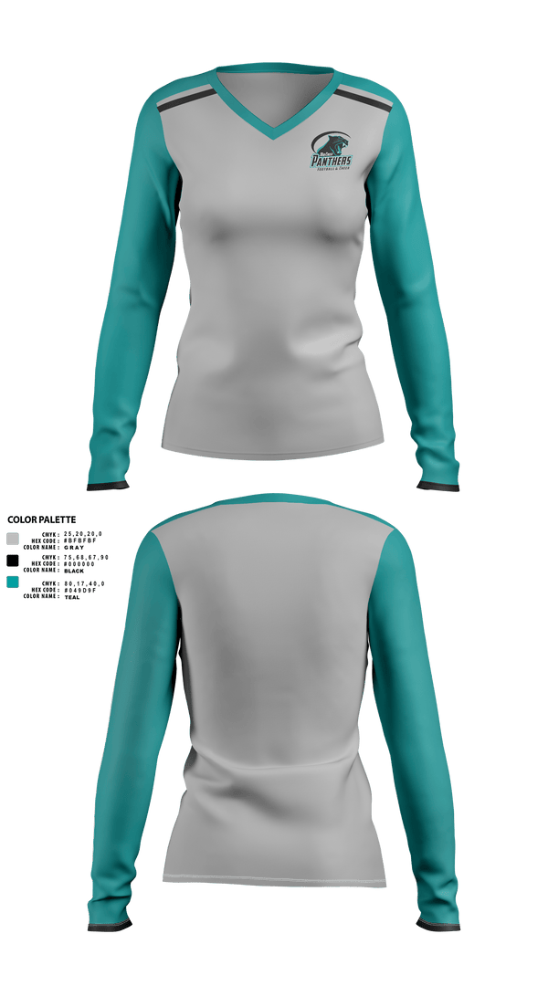 Womens Long Sleeve Vneck Shirt, MidCrest Panthers, , Teamtime, Team time, sublimation, custom sports apparel, team uniforms, spirit wear, spiritwear, sports uniforms, custom shirts, team store, custom team store, fundraiser sports, apparel fundraiser