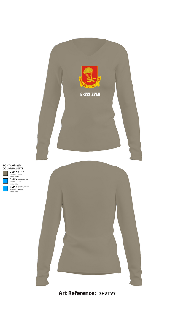 Womens Long Sleeve Vneck Shirt, 2-377 PFAR, Army, Teamtime, Team time, sublimation, custom sports apparel, team uniforms, spirit wear, spiritwear, sports uniforms, custom shirts, team store, custom team store, fundraiser sports, apparel fundraiser