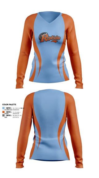 Womens Long Sleeve Vneck Shirt, Carolina Riptide, Baseball, Teamtime, Team time, sublimation, custom sports apparel, team uniforms, spirit wear, spiritwear, sports uniforms, custom shirts, team store, custom team store, fundraiser sports, apparel fundraiser