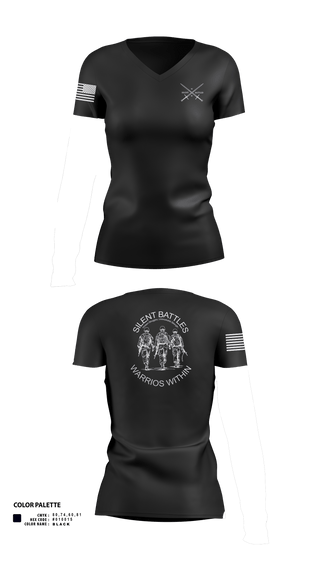 Womens Short Sleeve Vneck Shirt, Silent Battles, , Teamtime, Team time, sublimation, custom sports apparel, team uniforms, spirit wear, spiritwear, sports uniforms, custom shirts, team store, custom team store, fundraiser sports, apparel fundraiser