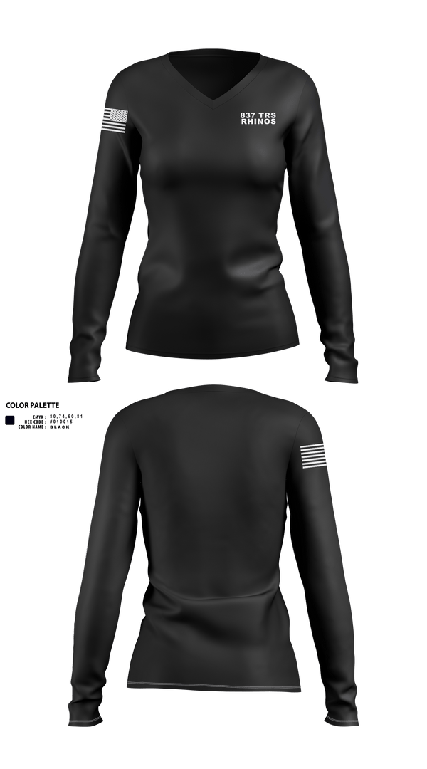 Womens Long Sleeve Vneck Shirt, 837 TRS Rhinos, Air Force, Teamtime, Team time, sublimation, custom sports apparel, team uniforms, spirit wear, spiritwear, sports uniforms, custom shirts, team store, custom team store, fundraiser sports, apparel fundraiser