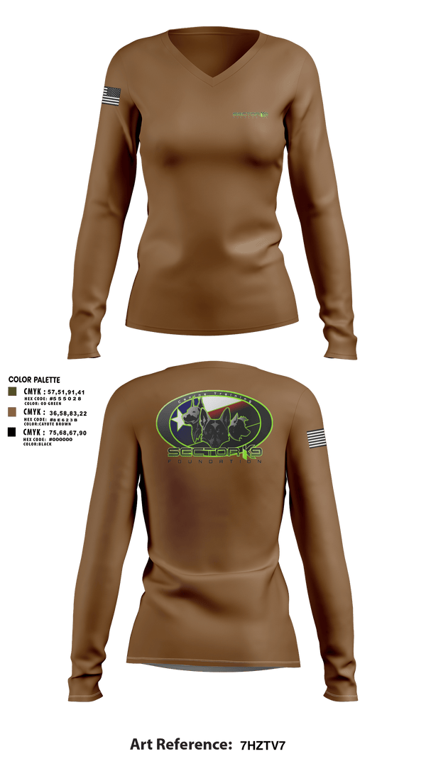 Womens Long Sleeve Vneck Shirt, Sector K9 Foundation, , Teamtime, Team time, sublimation, custom sports apparel, team uniforms, spirit wear, spiritwear, sports uniforms, custom shirts, team store, custom team store, fundraiser sports, apparel fundraiser