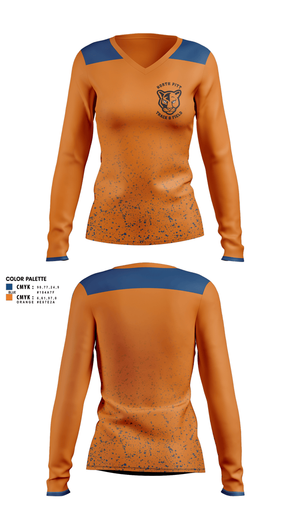Womens Long Sleeve Vneck Shirt, North Pitt High School Track and Field, Track & Field, Teamtime, Team time, sublimation, custom sports apparel, team uniforms, spirit wear, spiritwear, sports uniforms, custom shirts, team store, custom team store, fundraiser sports, apparel fundraiser