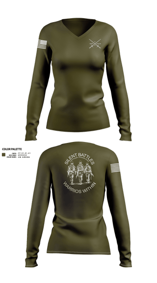 Womens Long Sleeve Vneck Shirt, Silent Battles, , Teamtime, Team time, sublimation, custom sports apparel, team uniforms, spirit wear, spiritwear, sports uniforms, custom shirts, team store, custom team store, fundraiser sports, apparel fundraiser