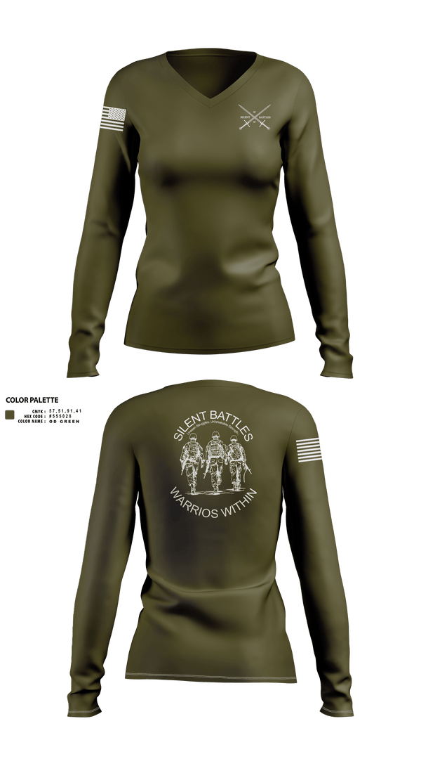Womens Long Sleeve Vneck Shirt, Silent Battles, , Teamtime, Team time, sublimation, custom sports apparel, team uniforms, spirit wear, spiritwear, sports uniforms, custom shirts, team store, custom team store, fundraiser sports, apparel fundraiser