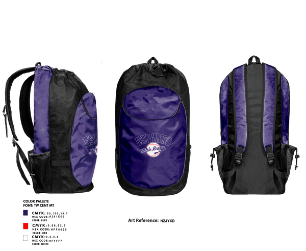 Gear Bag, Esparto Little League, Spirit Store, Teamtime, Team time, sublimation, custom sports apparel, team uniforms, spirit wear, spiritwear, sports uniforms, custom shirts, team store, custom team store, fundraiser sports, apparel fundraiser