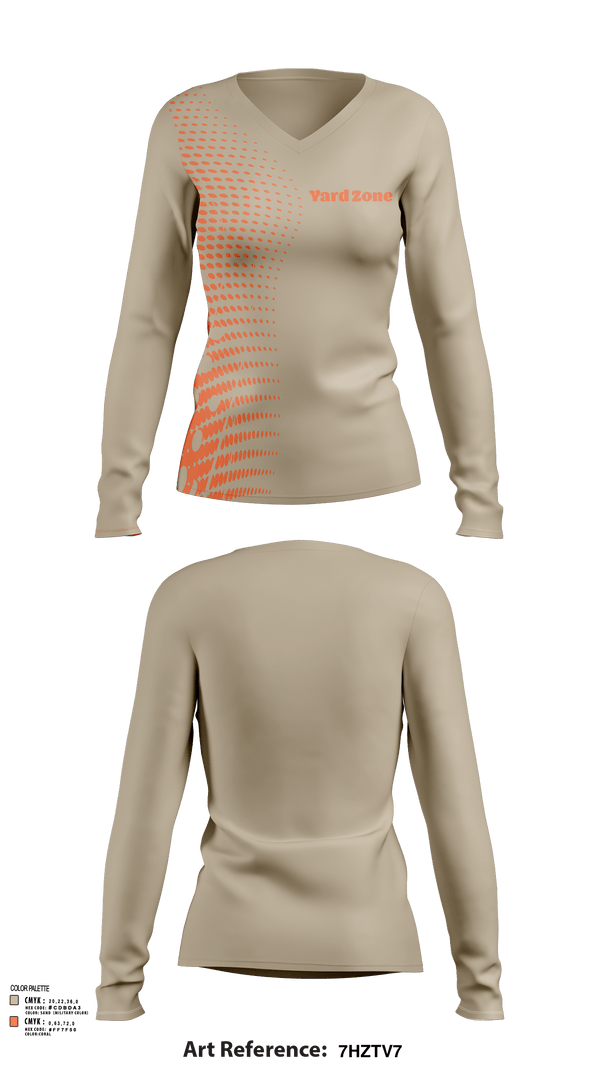 Womens Long Sleeve Vneck Shirt, Yard Zone, , Teamtime, Team time, sublimation, custom sports apparel, team uniforms, spirit wear, spiritwear, sports uniforms, custom shirts, team store, custom team store, fundraiser sports, apparel fundraiser