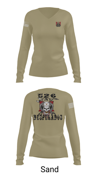 Womens Long Sleeve Vneck Shirt, 526th ECC Desperados FMT, , Teamtime, Team time, sublimation, custom sports apparel, team uniforms, spirit wear, spiritwear, sports uniforms, custom shirts, team store, custom team store, fundraiser sports, apparel fundraiser