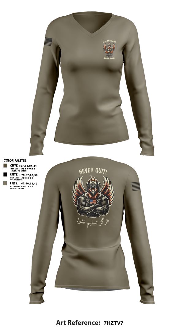 Womens Long Sleeve Vneck Shirt, F CO, 229th MI BN, , Teamtime, Team time, sublimation, custom sports apparel, team uniforms, spirit wear, spiritwear, sports uniforms, custom shirts, team store, custom team store, fundraiser sports, apparel fundraiser