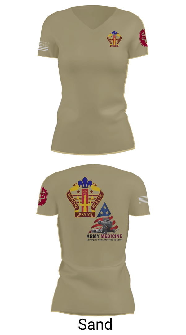 Womens Short Sleeve Vneck Shirt, USA MEDDAC KAHC, Army, Teamtime, Team time, sublimation, custom sports apparel, team uniforms, spirit wear, spiritwear, sports uniforms, custom shirts, team store, custom team store, fundraiser sports, apparel fundraiser
