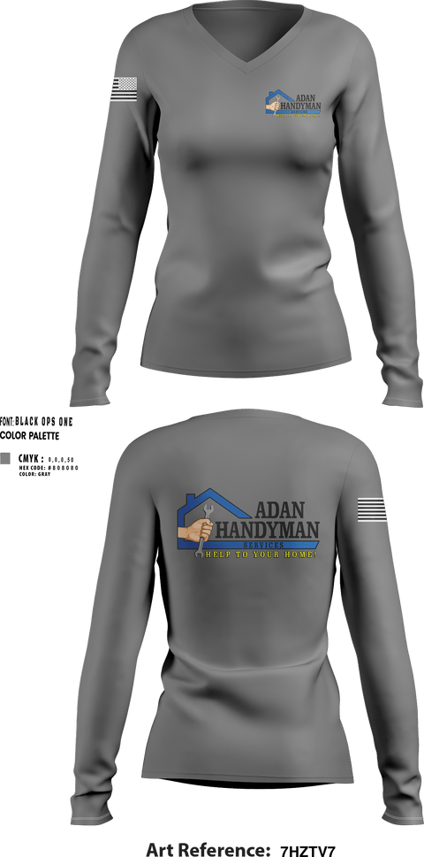 Womens Long Sleeve Vneck Shirt, Adan Handyman Services, , Teamtime, Team time, sublimation, custom sports apparel, team uniforms, spirit wear, spiritwear, sports uniforms, custom shirts, team store, custom team store, fundraiser sports, apparel fundraiser