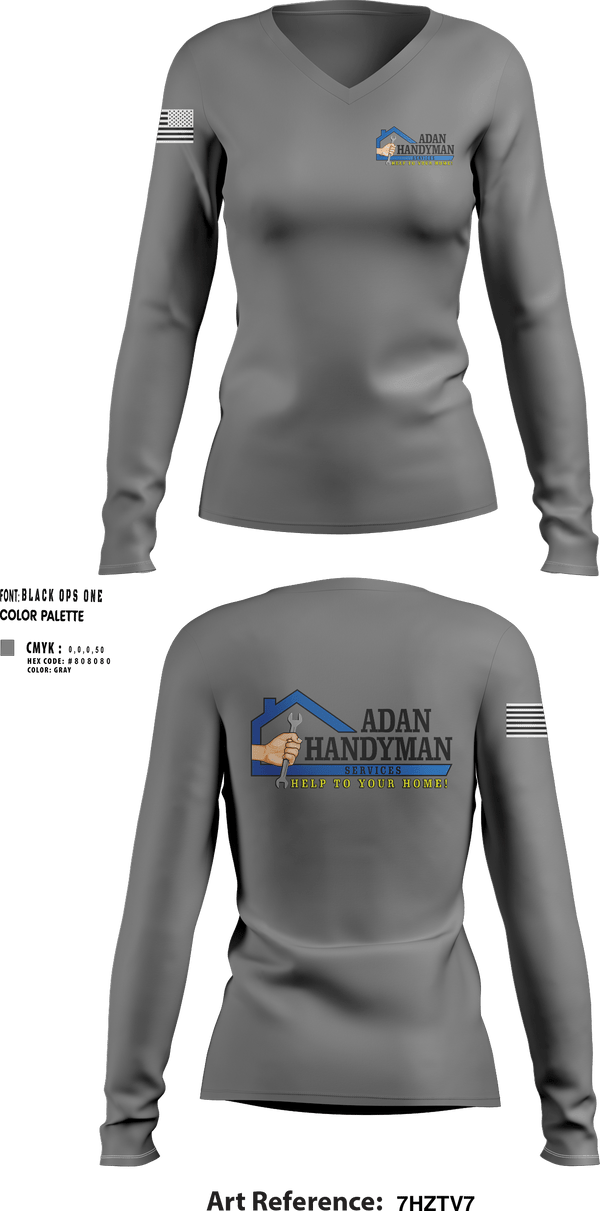 Womens Long Sleeve Vneck Shirt, Adan Handyman Services, , Teamtime, Team time, sublimation, custom sports apparel, team uniforms, spirit wear, spiritwear, sports uniforms, custom shirts, team store, custom team store, fundraiser sports, apparel fundraiser