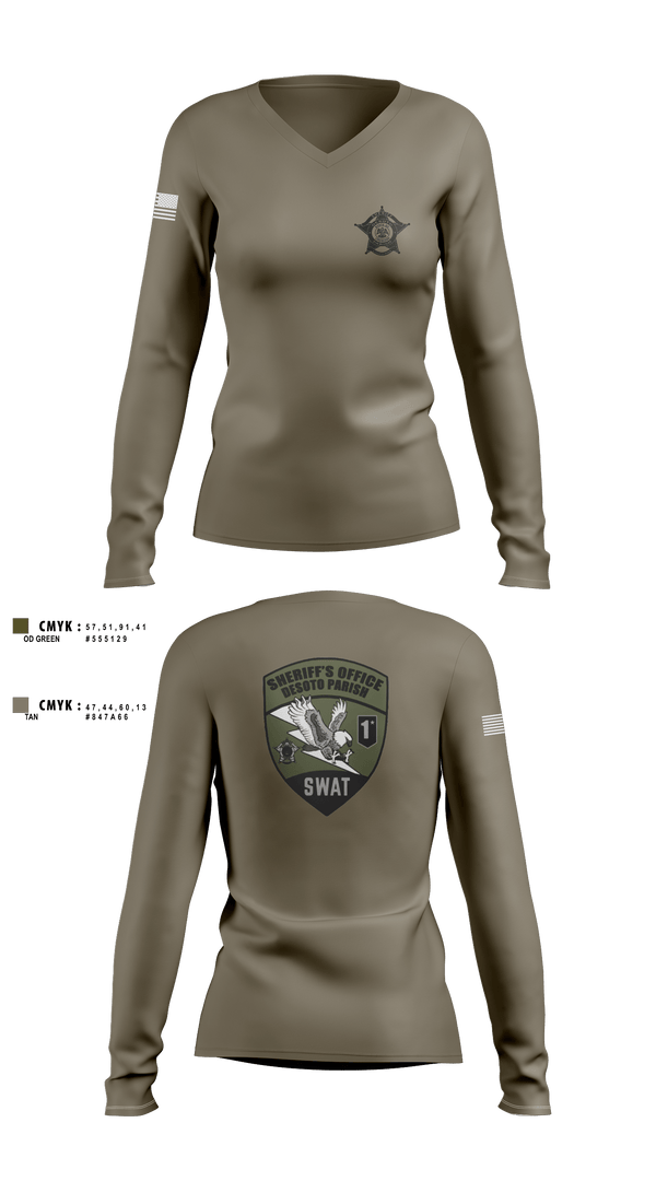 Womens Long Sleeve Vneck Shirt, Desoto Parish Sheriff’s Office SWAT, , Teamtime, Team time, sublimation, custom sports apparel, team uniforms, spirit wear, spiritwear, sports uniforms, custom shirts, team store, custom team store, fundraiser sports, apparel fundraiser