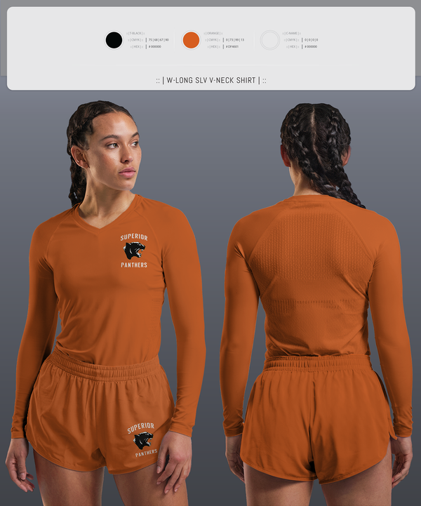 Womens Long Sleeve Vneck Shirt, Superior Panthers, Baseball, Teamtime, Team time, sublimation, custom sports apparel, team uniforms, spirit wear, spiritwear, sports uniforms, custom shirts, team store, custom team store, fundraiser sports, apparel fundraiser