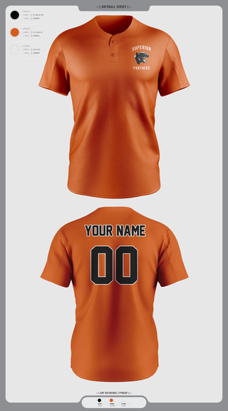 Two Button Baseball Jersey, Superior Panthers, Baseball, Teamtime, Team time, sublimation, custom sports apparel, team uniforms, spirit wear, spiritwear, sports uniforms, custom shirts, team store, custom team store, fundraiser sports, apparel fundraiser
