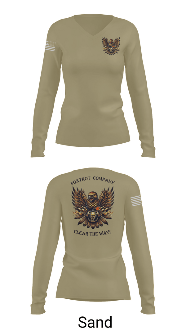 Womens Long Sleeve Vneck Shirt, Foxtrot Company, 832nd OD BN, Army, Teamtime, Team time, sublimation, custom sports apparel, team uniforms, spirit wear, spiritwear, sports uniforms, custom shirts, team store, custom team store, fundraiser sports, apparel fundraiser