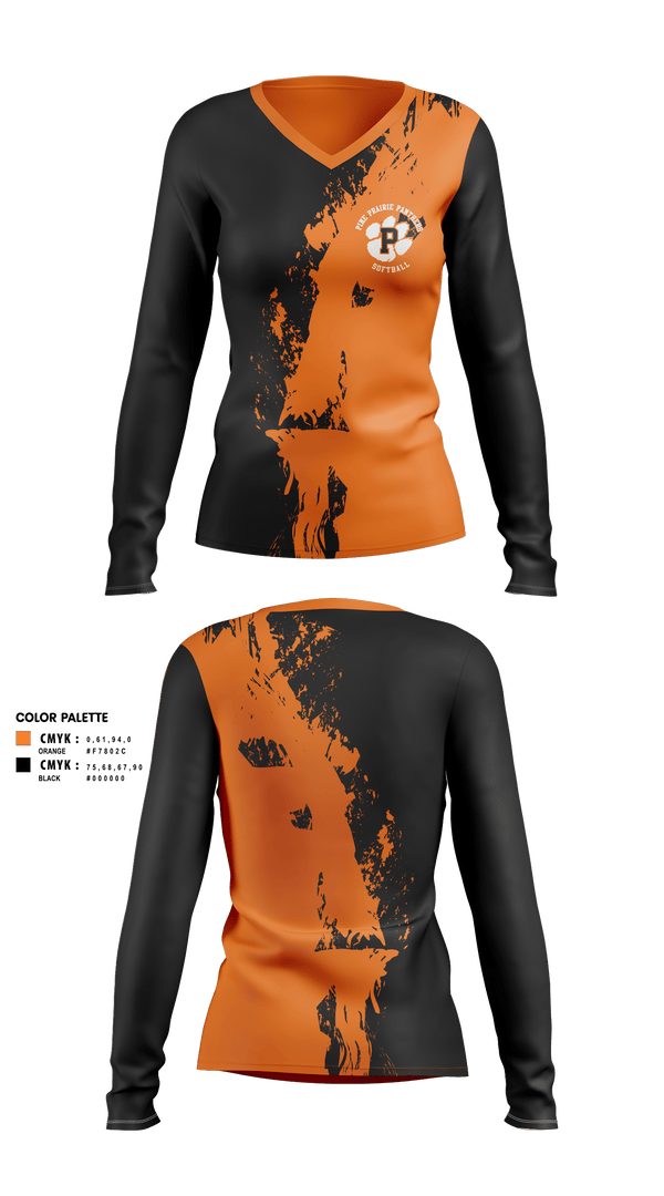 Womens Long Sleeve Vneck Shirt, Pine Prairie Panthers Softball, Softball, Teamtime, Team time, sublimation, custom sports apparel, team uniforms, spirit wear, spiritwear, sports uniforms, custom shirts, team store, custom team store, fundraiser sports, apparel fundraiser