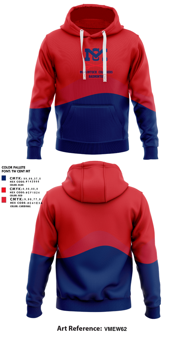 Hoodie, McClintock Chargers Badminton, Spirit Store, Teamtime, Team time, sublimation, custom sports apparel, team uniforms, spirit wear, spiritwear, sports uniforms, custom shirts, team store, custom team store, fundraiser sports, apparel fundraiser