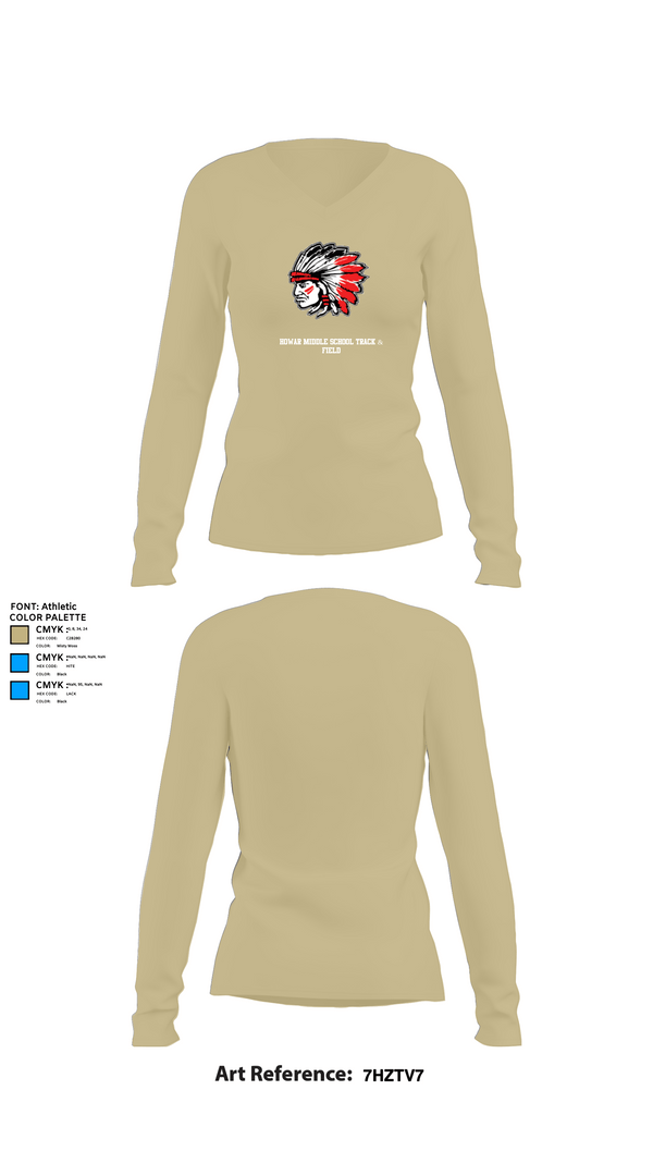 Womens Long Sleeve Vneck Shirt, Howar Middle School Track & Field, Track & Field, Teamtime, Team time, sublimation, custom sports apparel, team uniforms, spirit wear, spiritwear, sports uniforms, custom shirts, team store, custom team store, fundraiser sports, apparel fundraiser