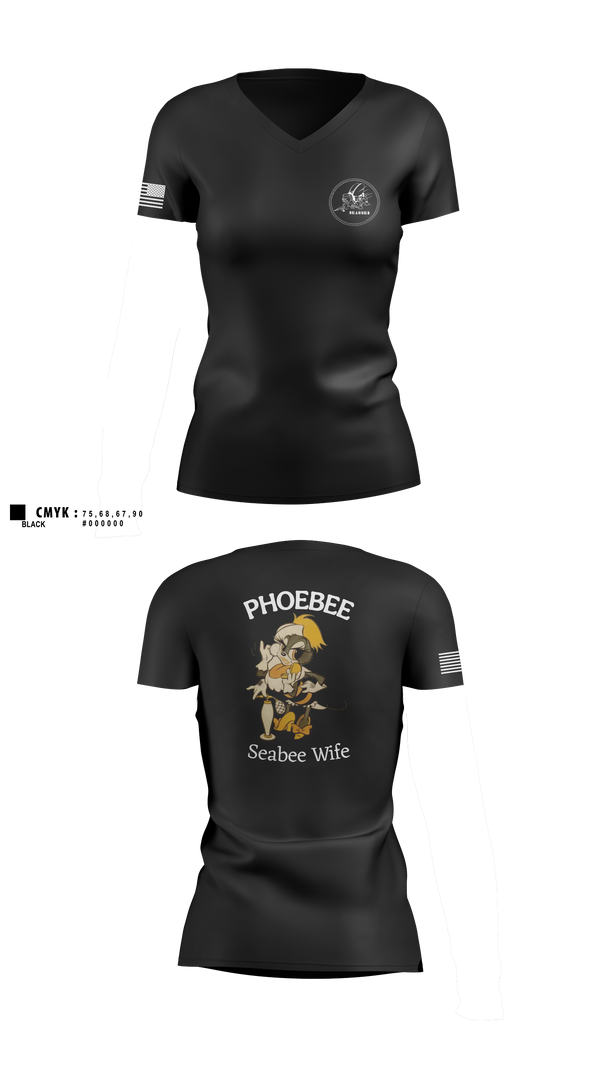 Womens Short Sleeve Vneck Shirt, Seabee Wifes, Navy, Teamtime, Team time, sublimation, custom sports apparel, team uniforms, spirit wear, spiritwear, sports uniforms, custom shirts, team store, custom team store, fundraiser sports, apparel fundraiser