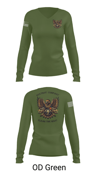 Womens Long Sleeve Vneck Shirt, Foxtrot Company, 832nd OD BN, Army, Teamtime, Team time, sublimation, custom sports apparel, team uniforms, spirit wear, spiritwear, sports uniforms, custom shirts, team store, custom team store, fundraiser sports, apparel fundraiser