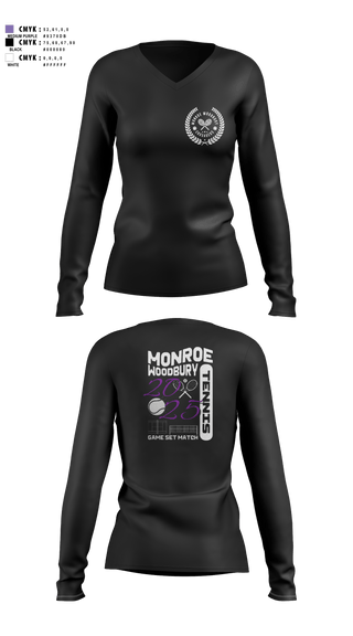 Womens Long Sleeve Vneck Shirt, Monroe Woodbury, Tennis, Teamtime, Team time, sublimation, custom sports apparel, team uniforms, spirit wear, spiritwear, sports uniforms, custom shirts, team store, custom team store, fundraiser sports, apparel fundraiser
