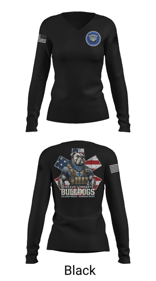 Womens Long Sleeve Vneck Shirt, Bravo Company Bulldogs, , Teamtime, Team time, sublimation, custom sports apparel, team uniforms, spirit wear, spiritwear, sports uniforms, custom shirts, team store, custom team store, fundraiser sports, apparel fundraiser