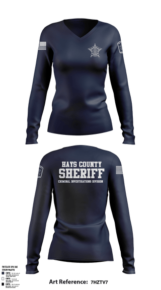Womens Long Sleeve Vneck Shirt, Hays County Sheriff's Office - CID, , Teamtime, Team time, sublimation, custom sports apparel, team uniforms, spirit wear, spiritwear, sports uniforms, custom shirts, team store, custom team store, fundraiser sports, apparel fundraiser