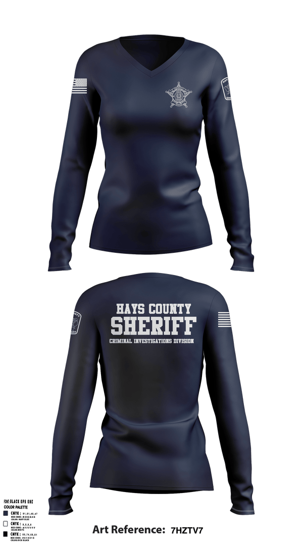 Womens Long Sleeve Vneck Shirt, Hays County Sheriff's Office - CID, , Teamtime, Team time, sublimation, custom sports apparel, team uniforms, spirit wear, spiritwear, sports uniforms, custom shirts, team store, custom team store, fundraiser sports, apparel fundraiser