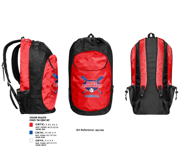 Gear Bag, NABA Richmond Baseball, Baseball, Teamtime, Team time, sublimation, custom sports apparel, team uniforms, spirit wear, spiritwear, sports uniforms, custom shirts, team store, custom team store, fundraiser sports, apparel fundraiser