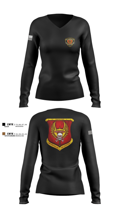 3rd Battalion 3rd Marines India Co. 18315105 Women's Long Sleeve V-neck Shirt - 2