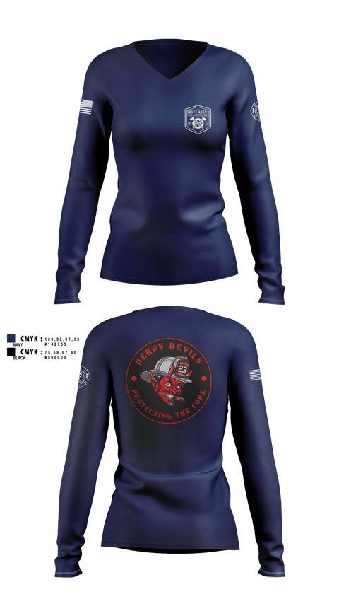 Womens Long Sleeve Vneck Shirt, South Adams County FD, Fire Department, Teamtime, Team time, sublimation, custom sports apparel, team uniforms, spirit wear, spiritwear, sports uniforms, custom shirts, team store, custom team store, fundraiser sports, apparel fundraiser