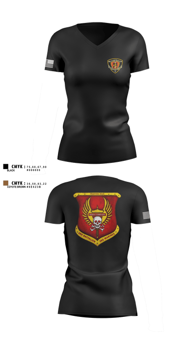 3rd Battalion 3rd Marines India Co. 18315105 Women's Short Sleeve V-neck Shirt - 2