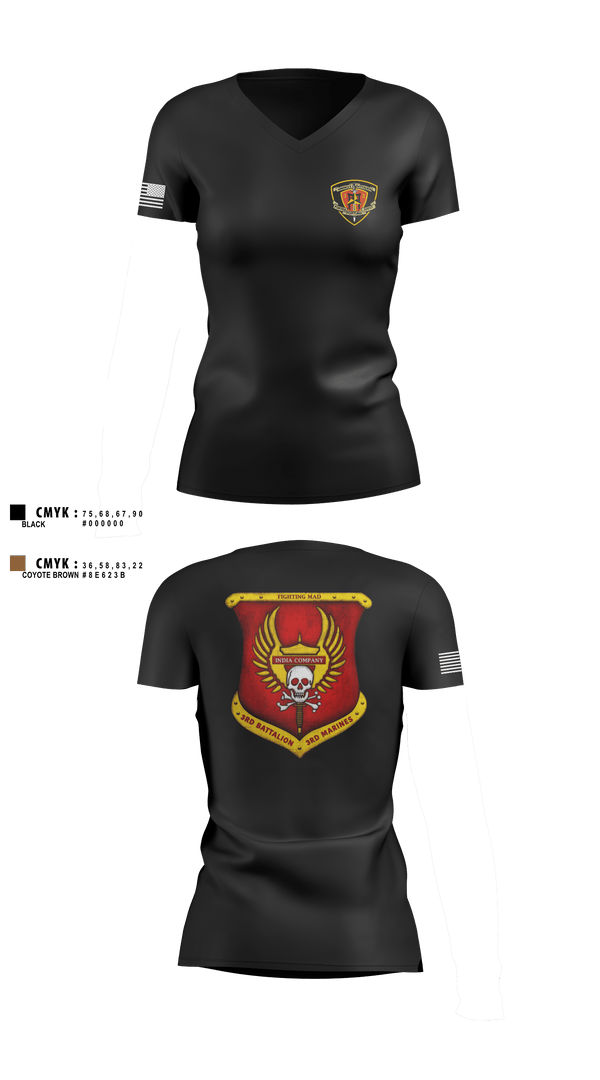 Womens Short Sleeve Vneck Shirt, 3rd Battalion 3rd Marines India Co., , Teamtime, Team time, sublimation, custom sports apparel, team uniforms, spirit wear, spiritwear, sports uniforms, custom shirts, team store, custom team store, fundraiser sports, apparel fundraiser