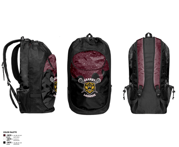 Gear Bag, Granby Youth Lacrosse, Men's Lacrosse, Teamtime, Team time, sublimation, custom sports apparel, team uniforms, spirit wear, spiritwear, sports uniforms, custom shirts, team store, custom team store, fundraiser sports, apparel fundraiser