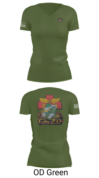Womens Short Sleeve Vneck Shirt, Echo Company 232nd battalion, Army, Teamtime, Team time, sublimation, custom sports apparel, team uniforms, spirit wear, spiritwear, sports uniforms, custom shirts, team store, custom team store, fundraiser sports, apparel fundraiser