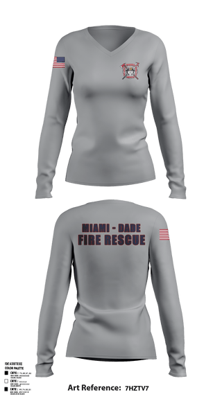 Womens Long Sleeve Vneck Shirt, Miami Dade Firehouse Shirts, , Teamtime, Team time, sublimation, custom sports apparel, team uniforms, spirit wear, spiritwear, sports uniforms, custom shirts, team store, custom team store, fundraiser sports, apparel fundraiser