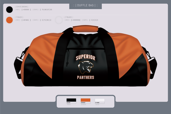Duffle Bag, Superior Panthers, Baseball, Teamtime, Team time, sublimation, custom sports apparel, team uniforms, spirit wear, spiritwear, sports uniforms, custom shirts, team store, custom team store, fundraiser sports, apparel fundraiser